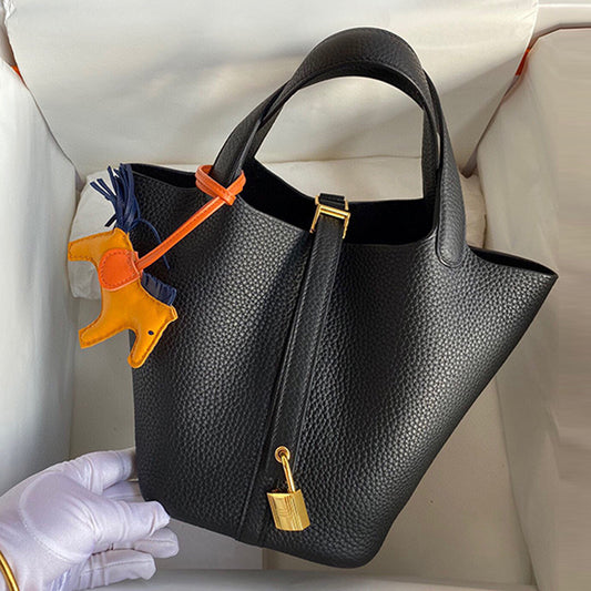 Women's Line Vegetable Basket Lychee Pattern Cowhide Handbags