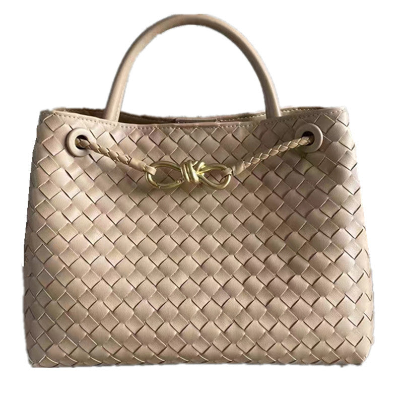 Women's Fastener Authentic Leather Weave Portable Large Capacity Handbags