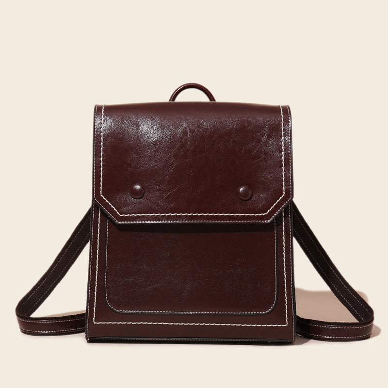 Women's Leather Fashion Oil Wax Cowhide Vintage Backpacks
