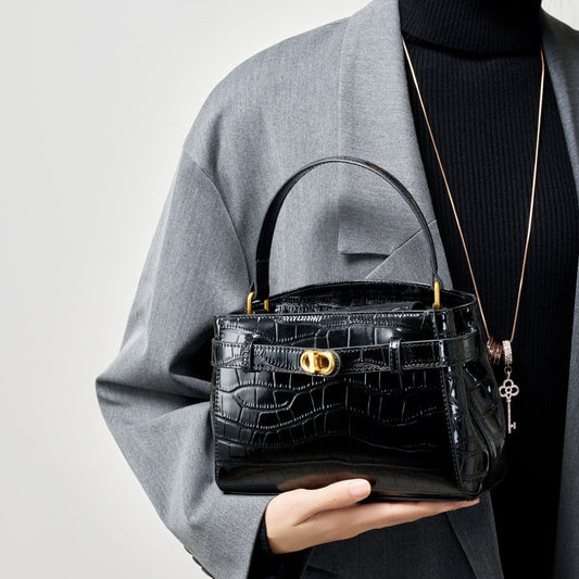 Women's Genuine Leather Portable Kelly Crocodile Texture Crossbody Bags