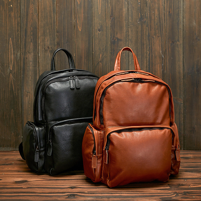Men's Leather Leisure Large Capacity First Layer Backpacks