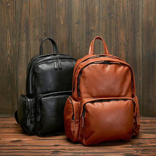 Men's Leather Leisure Large Capacity First Layer Backpacks