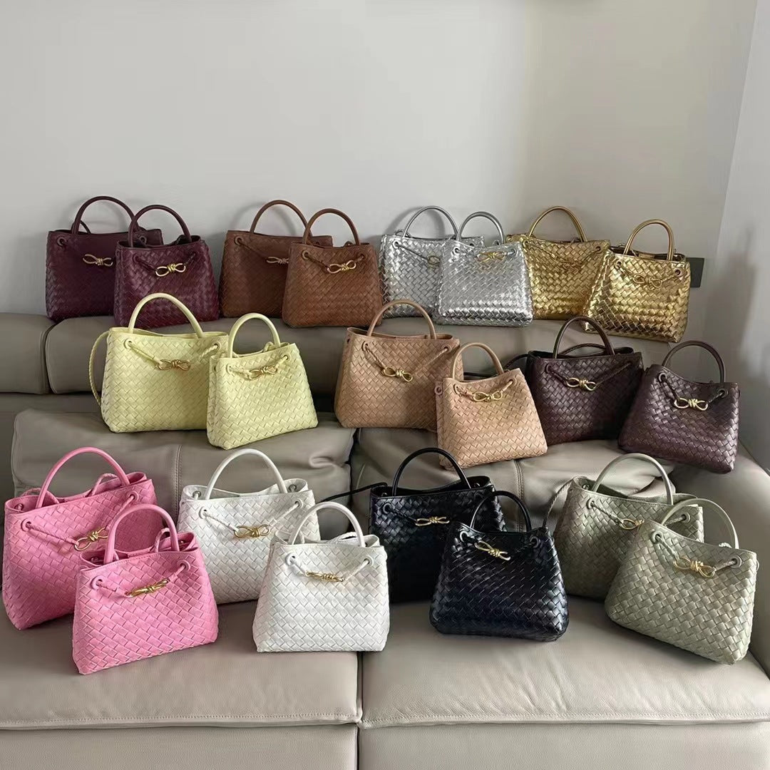 Women's Fastener Authentic Leather Weave Portable Large Capacity Handbags