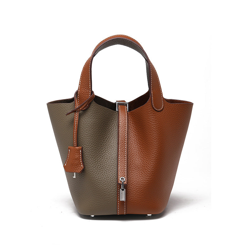 Women's Quality First Layer Cowhide Niche Basket Leather Large Bags
