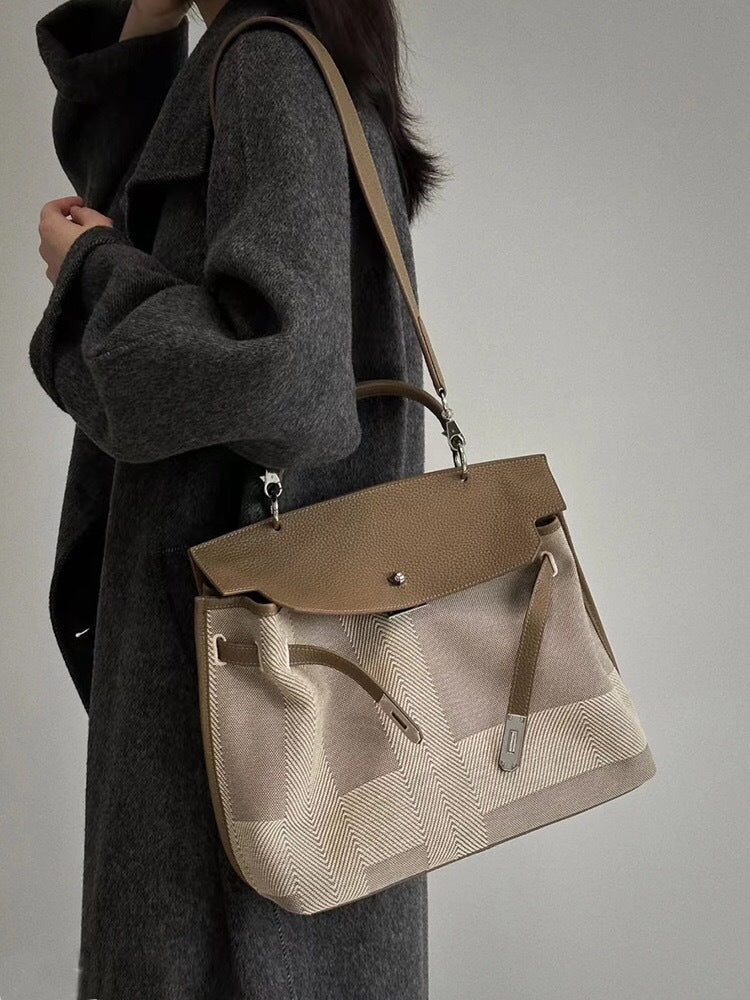 Women's High-grade Wide Strap Stitching Canvas Summer Bags