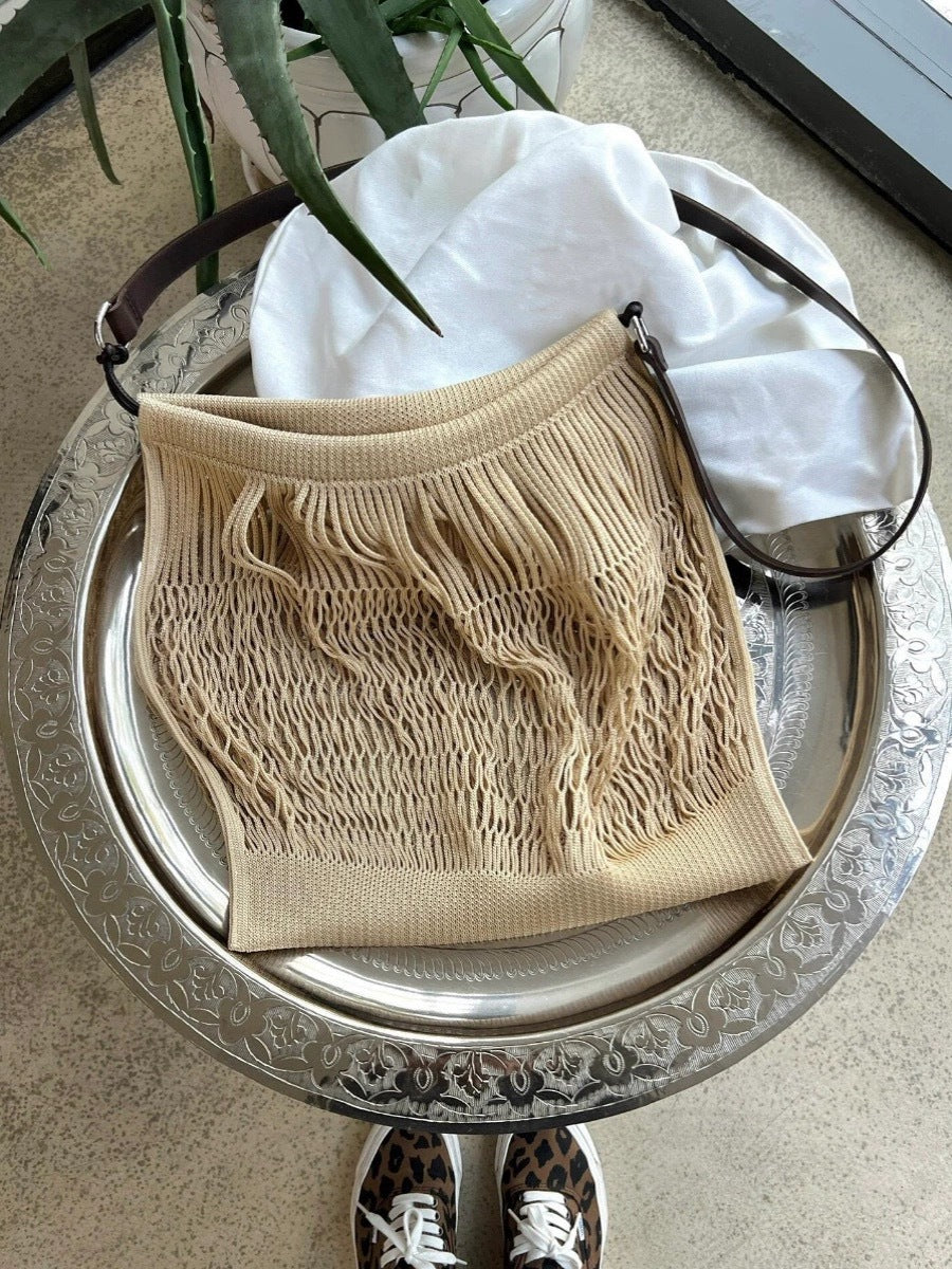 Size Medium Mesh Pocket Concave Shape Design Crossbody Bags