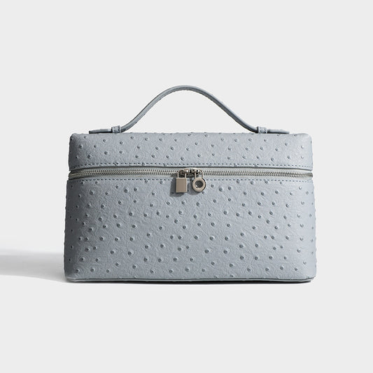 Genuine Leather Ostrich Grain Lunch Box Crossbody Bags