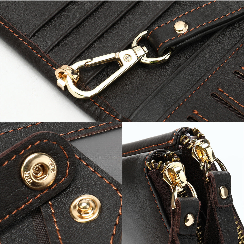 Men's Real Leather Long Portable Versatile Clutch Purses