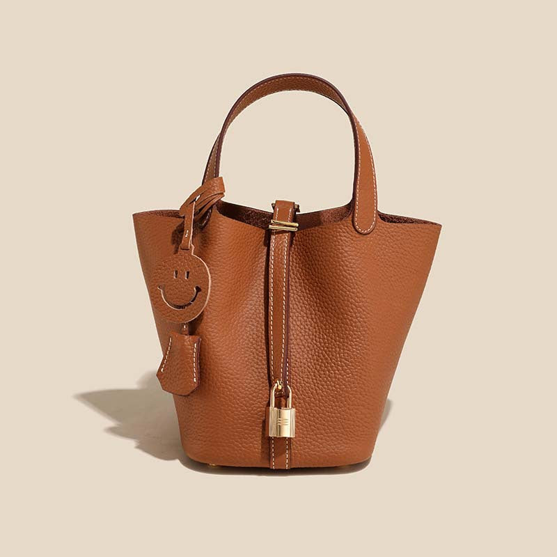 Women's Layer Cowhide Vegetable Basket Versatile Genuine Handbags