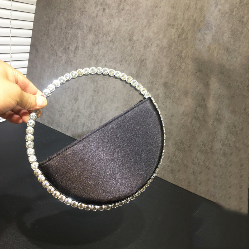 Women's Diamond Round Hand French Minority Satin Evening Bags