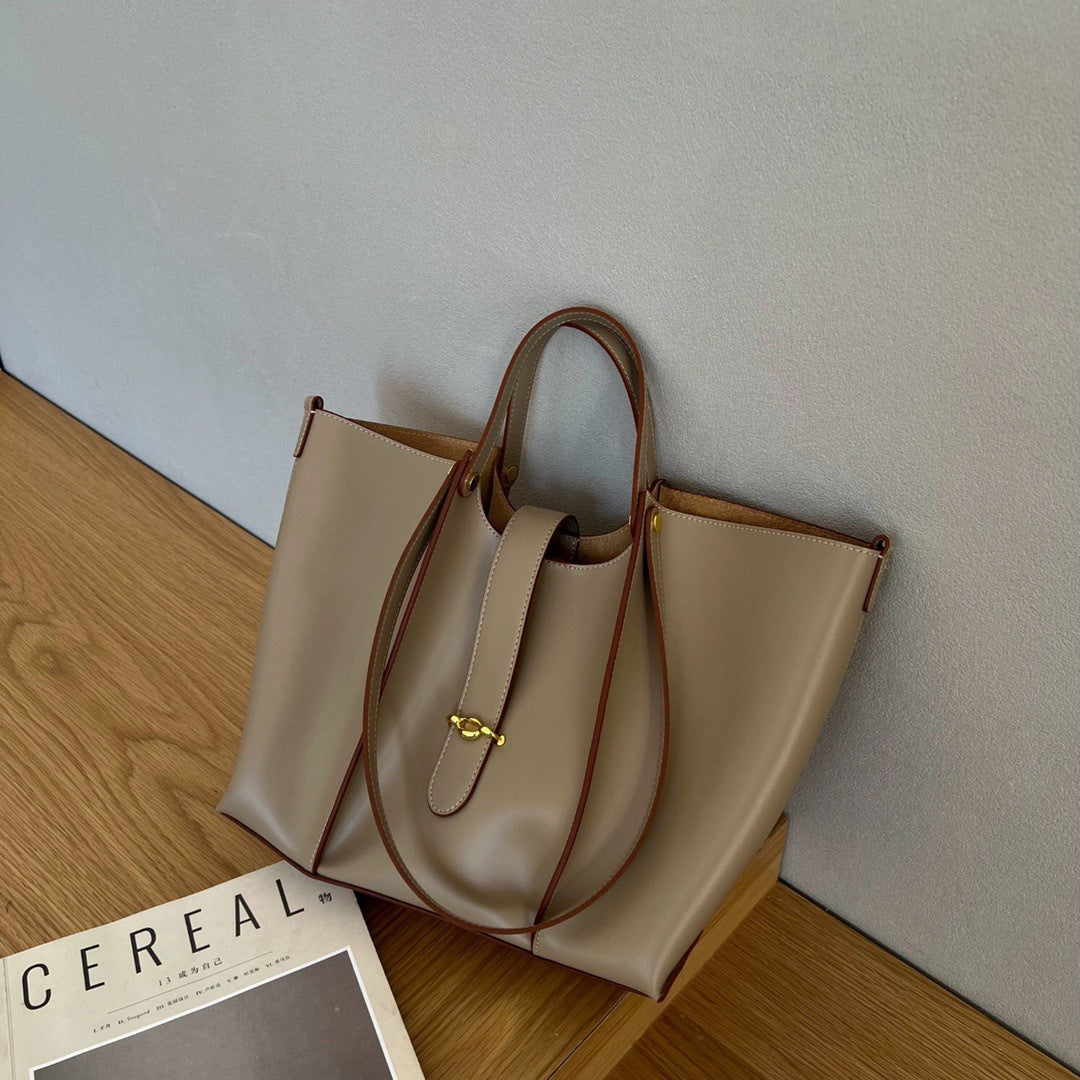Women's Textured Large Capacity Shopping Cowhide Commuter Shoulder Bags