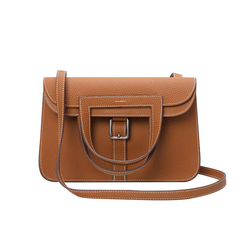 Ding Litchi Pattern First Layer Cowhide Saddle Genuine Leather Crossbody Bags