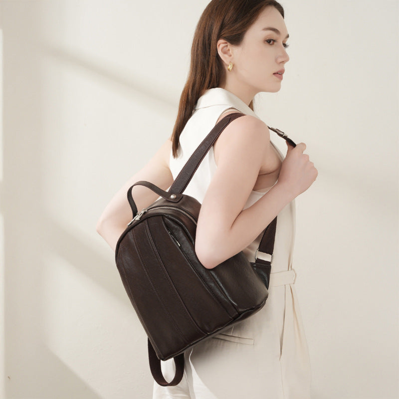 Women's First Layer Leather Trendy Large Capacity Backpacks