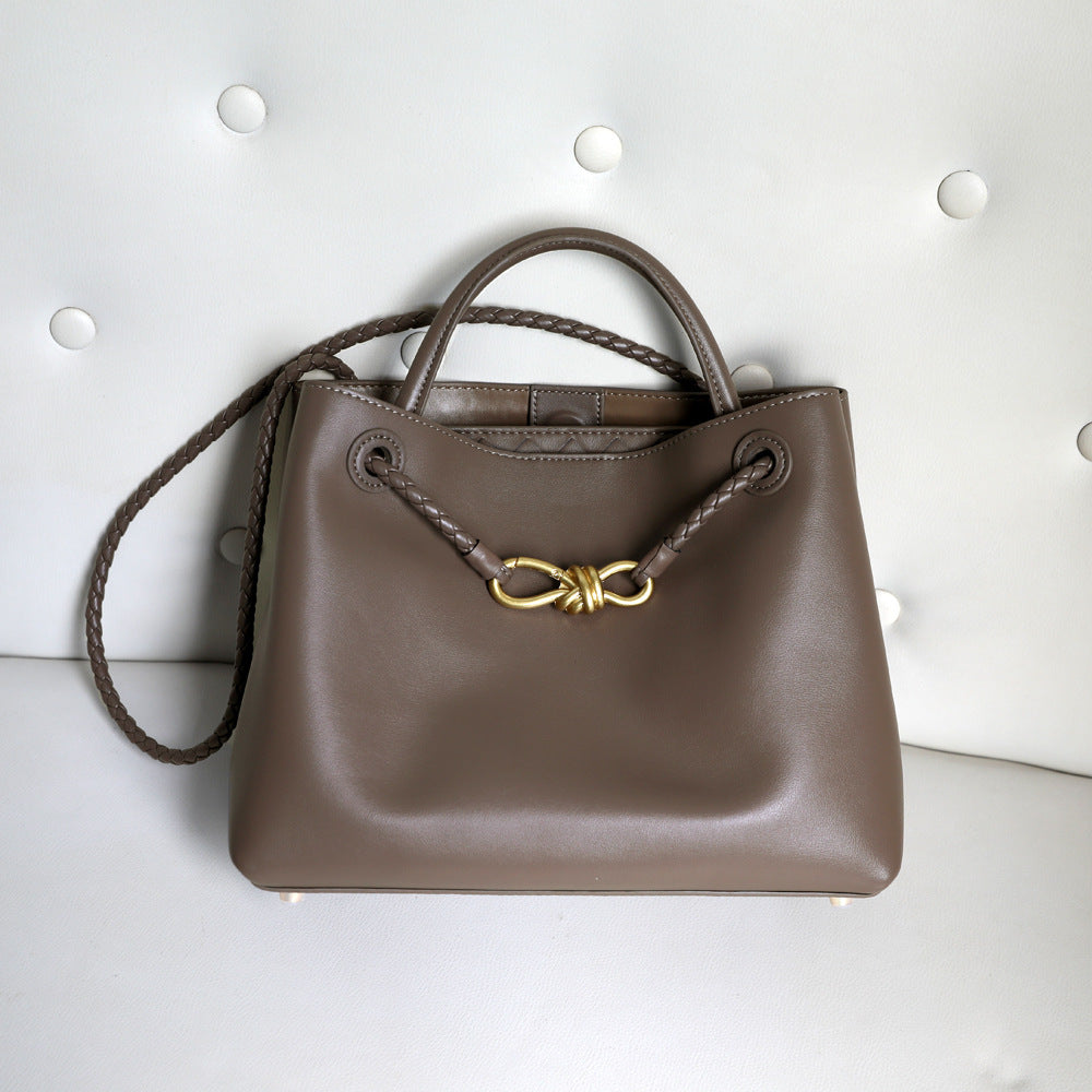 Women's Genuine Leather Metal Bow Portable Large Bags