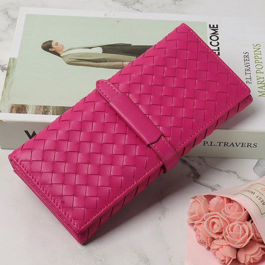Women's Long Handmade Sheepskin Woven Fold Korean Ladies Wallets