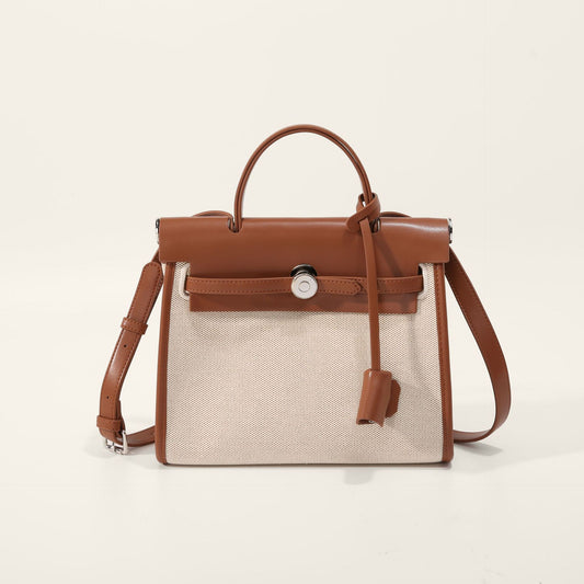 Women's Fashion High-grade Canvas Stitching Kelly Niche Handbags