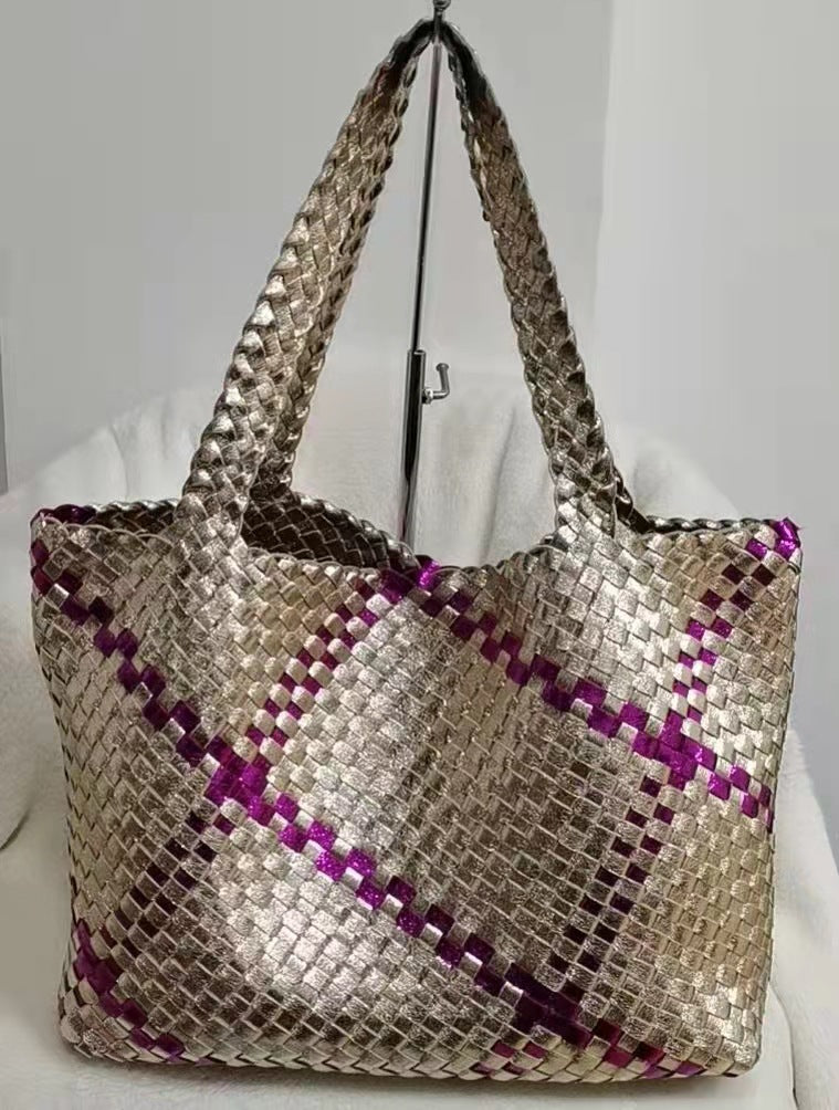 Snake Pattern Color Matching Hand-woven Mother Shoulder Bags