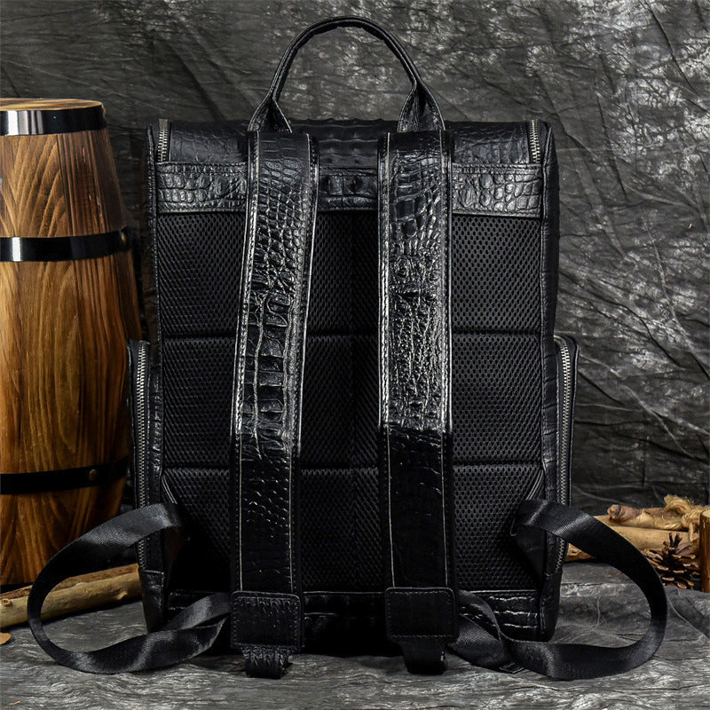 Men's Fashion Genuine Leather Crocodile Pattern Creative Backpacks