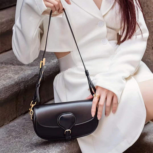 Women's Flip Saddle Simple Portable Crescent Leather Shoulder Bags