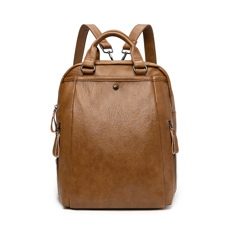 Women's Patchwork Soft Leather Simple Commute Backpacks
