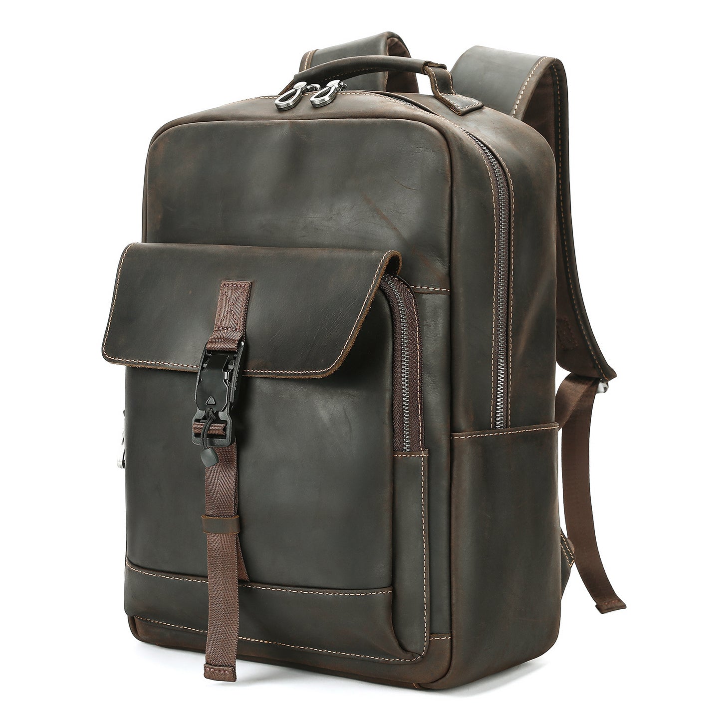 Men's Crazy Horse Leather Retro Computer Running Backpacks