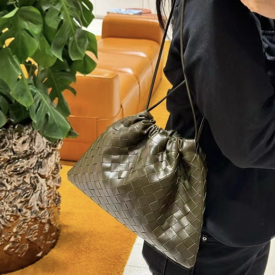 Women's Genuine Leather Fashion White One Drawstring Crossbody Bags