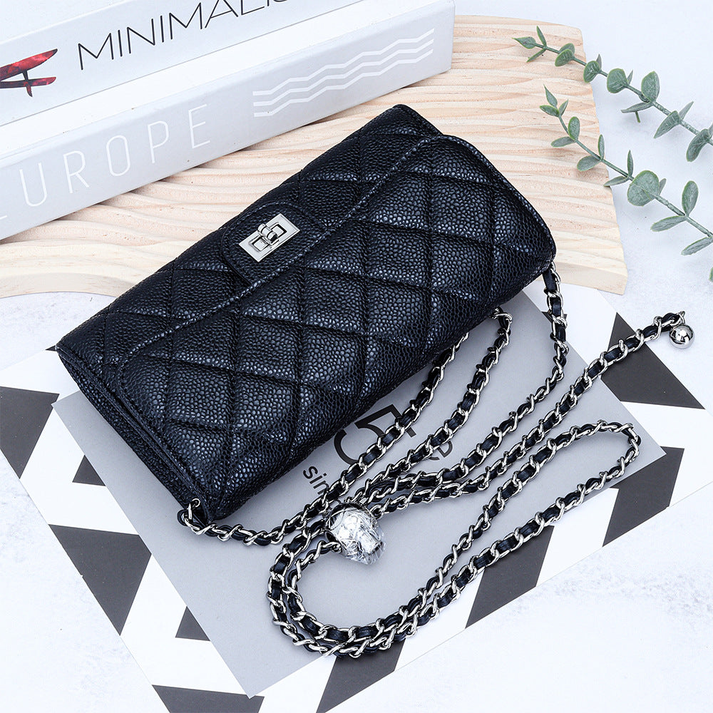 Women's High-grade Cowhide Caviar Pattern Chain Stylish Versatile Bags