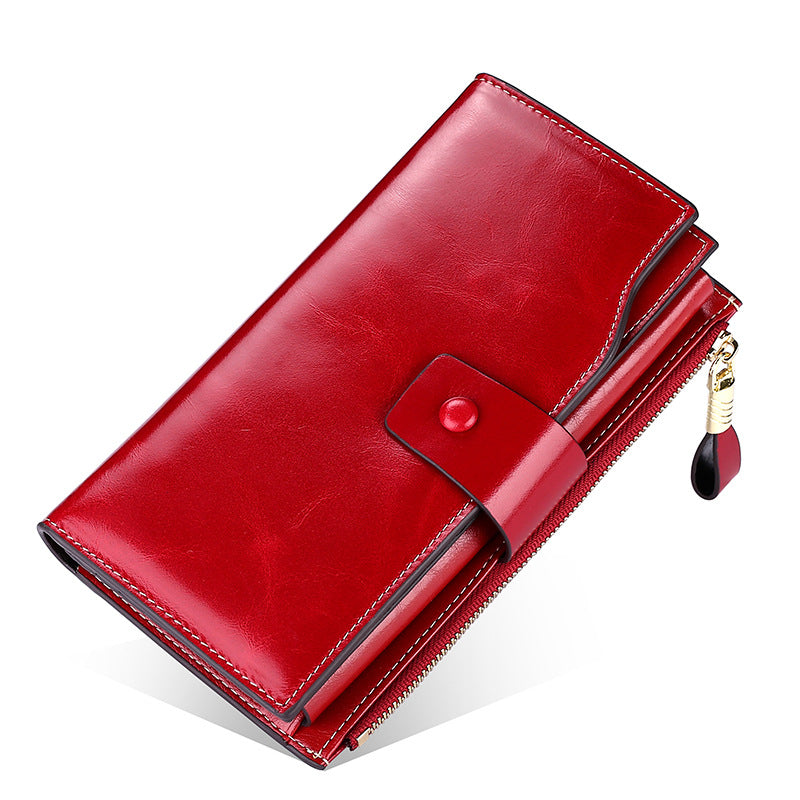 Top Layer Leather Long Swiping Multifunctional Retro Ladies Wallets