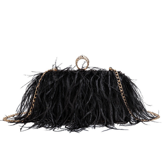 Women's Ostrich Feather Box Chain Single Fluff Evening Bags