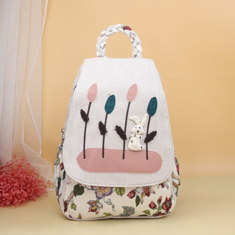 Adorable Rabbit Woven Portable Artistic Cute Lightweight Backpacks