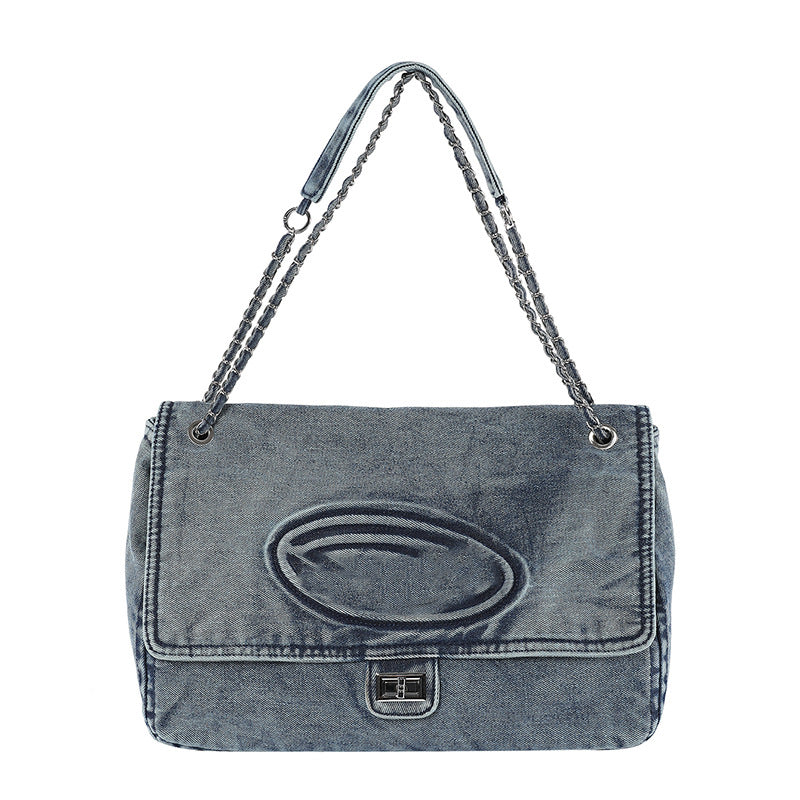 Women's Washed Denim Hobo Chain Jingle Large Crossbody Bags