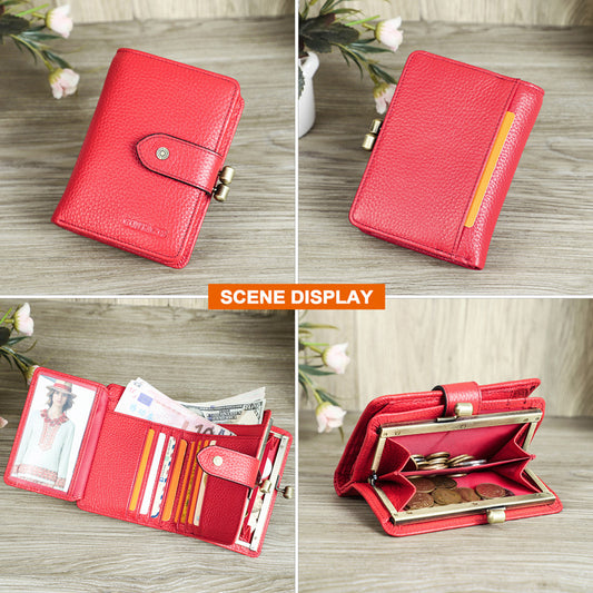 Women's Swiping First Layer Milled Cowhide Multifunctional Ladies Wallets