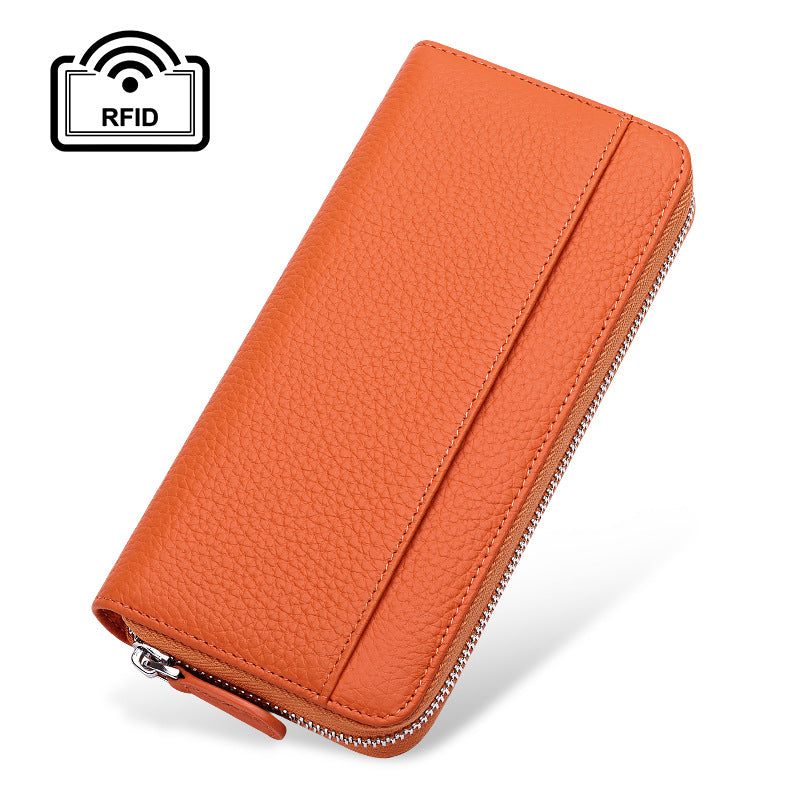 Women's Leather Long Zipper Litchi Grain Cow Ladies Wallets