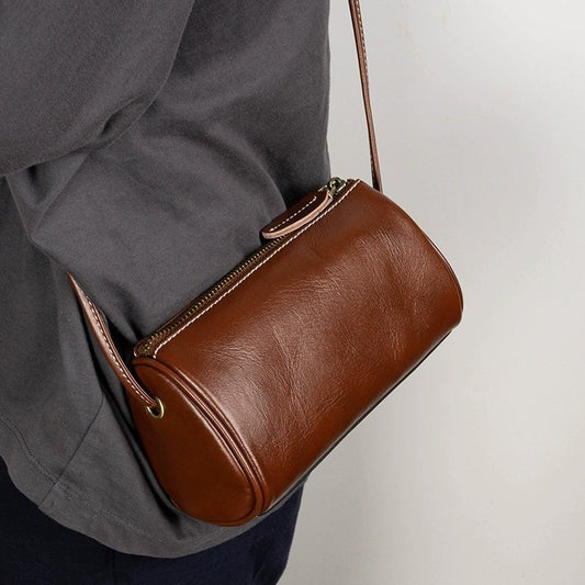 Women's Fashionable Genuine Leather Retro Vegetable Tanning Crossbody Bags