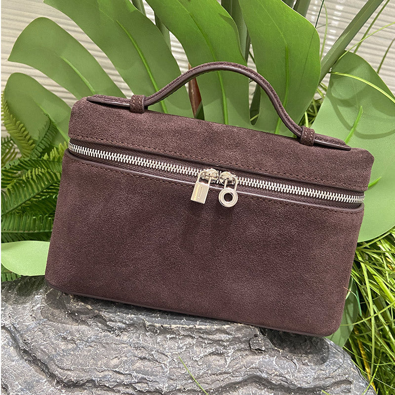 Women's Suede Lunch Box Genuine Leather Portable Bags