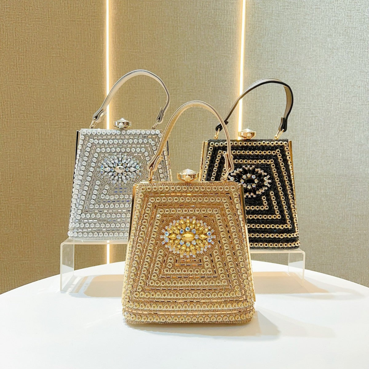Dinner Dress Portable Clutch Rhinestone Shiny Handbags