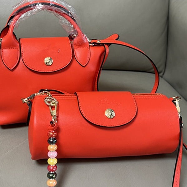 Beaded Dumpling Pen Portable Cowhide Mini Crossbody Bags
