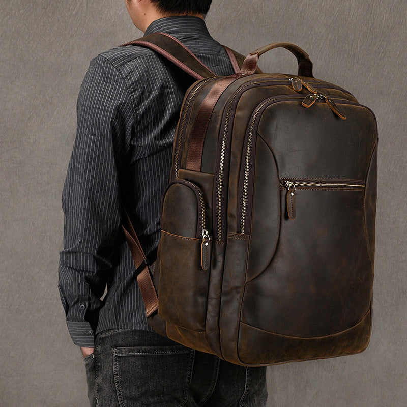 Men's Crazy Horse Leather Large Capacity Vintage Backpacks