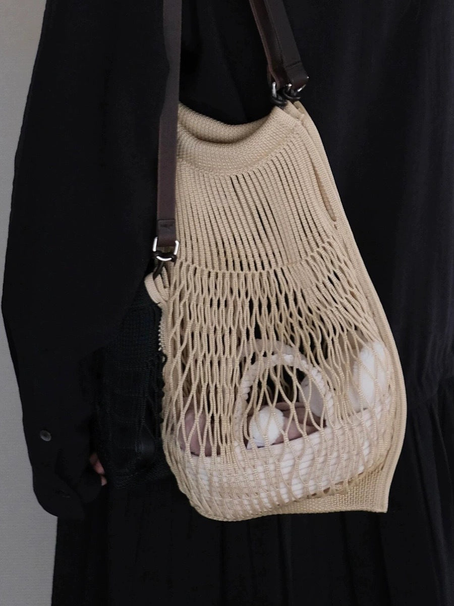 Size Medium Mesh Pocket Concave Shape Design Crossbody Bags