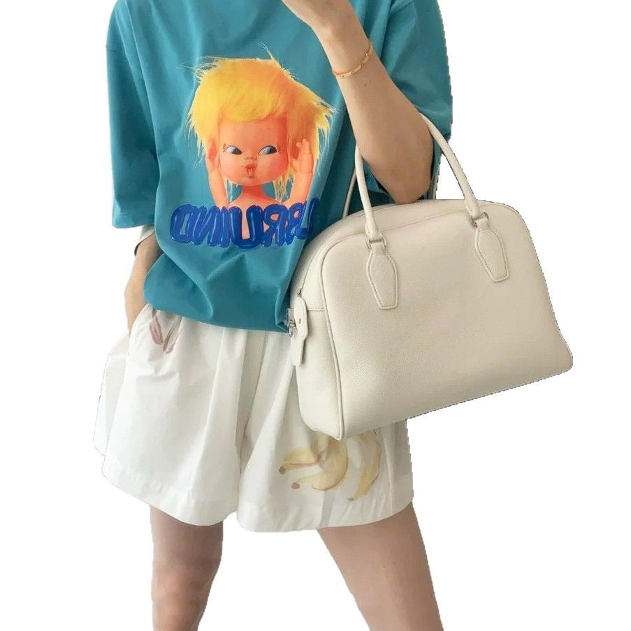 Women's Genuine Leather Boston Bowling High-grade Niche Handbags