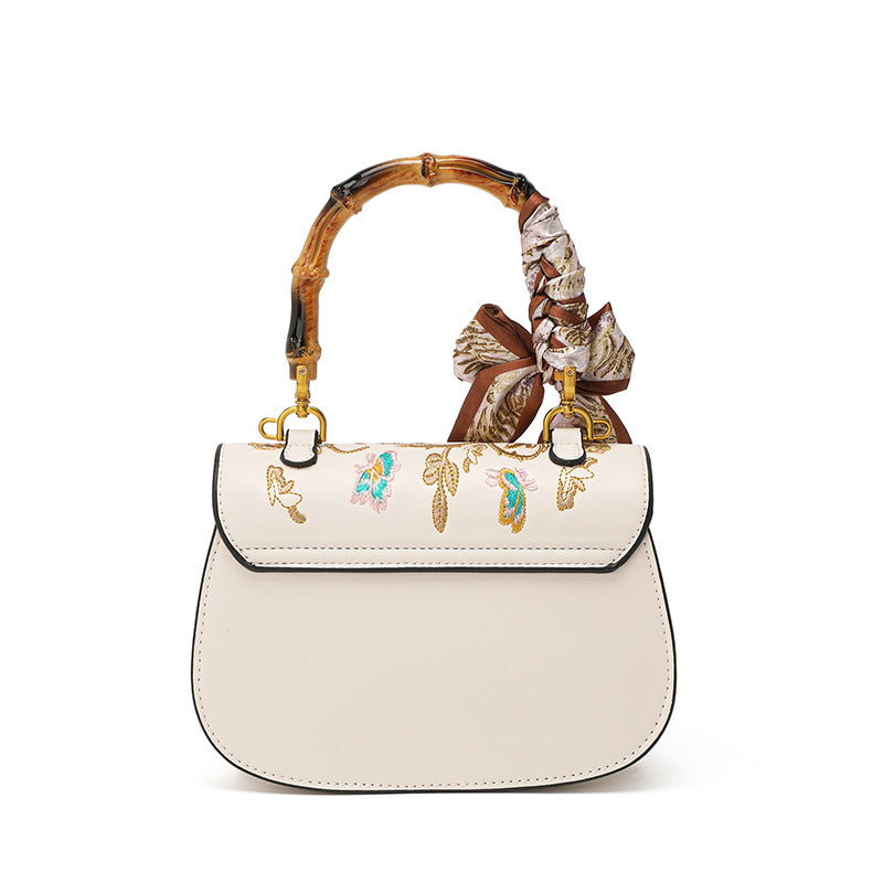 Style Embroidery Camellia Bamboo Saddle National Mom Shoulder Bags