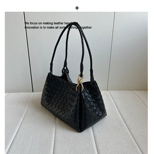 Elegant Women's Parachute Calfskin Woven Metal Shoulder Bags