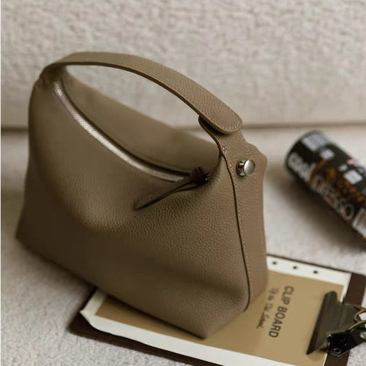 Women's Layer Cowhide Lunch Box Boston Lychee Shoulder Bags