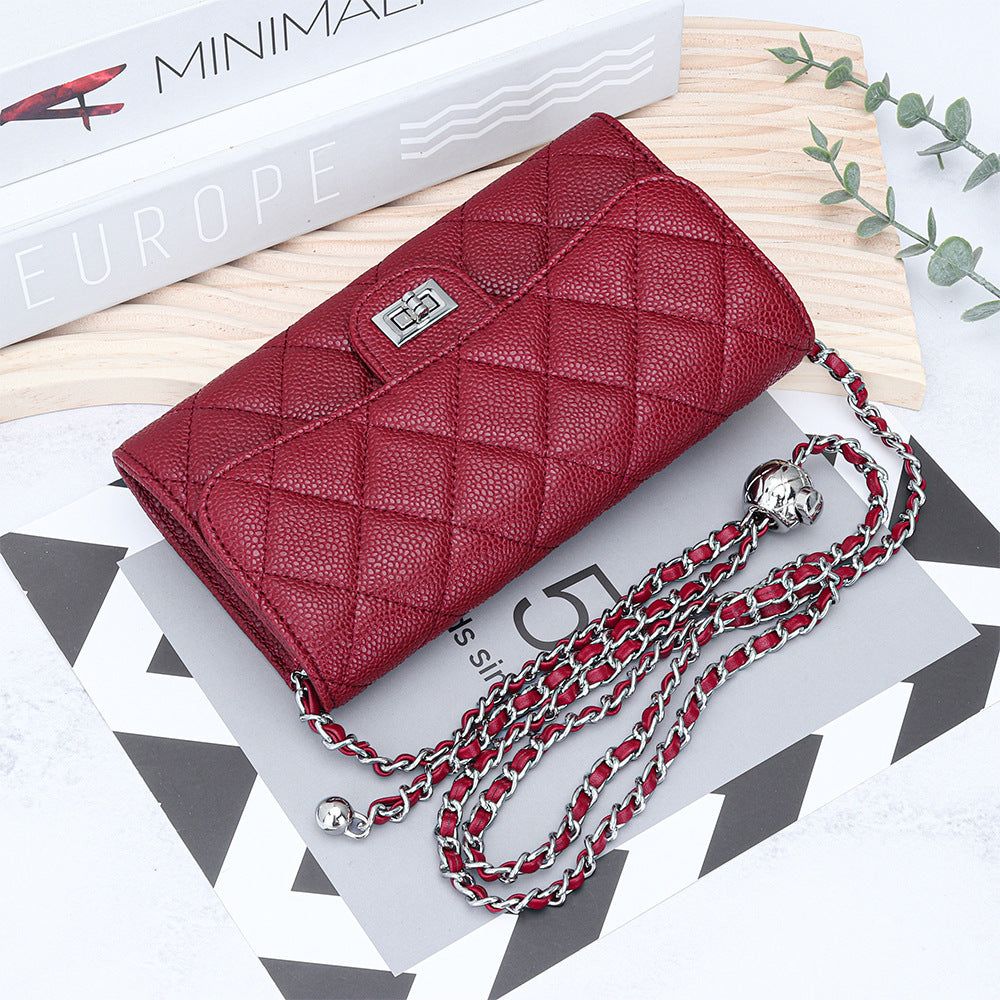 Women's High-grade Cowhide Caviar Pattern Chain Stylish Versatile Bags