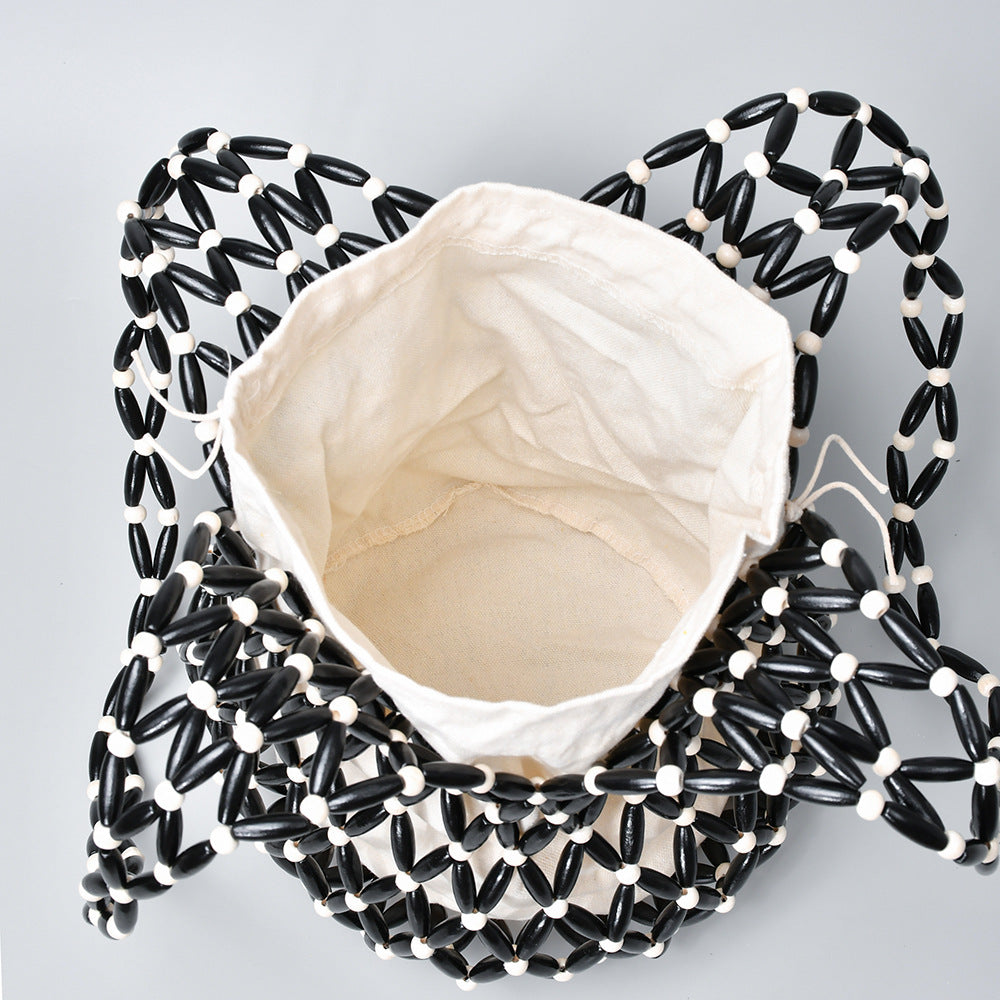 Women's Woven Summer Niche Design Hollow With Wooden Handbags