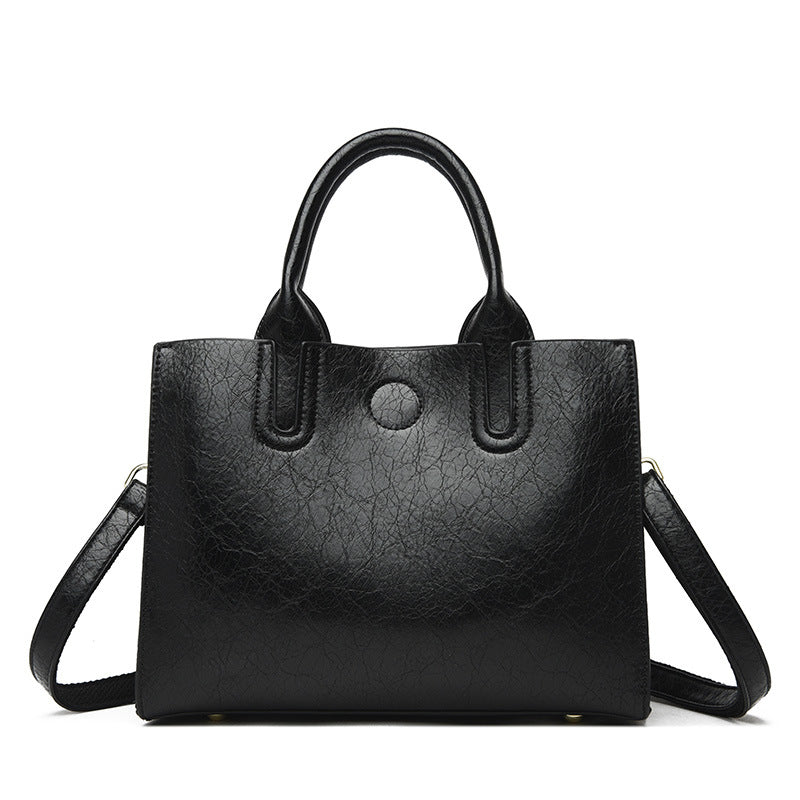 Women's Wax Leather Double Front High-grade Simple Tote Bags