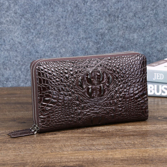 Men's Pattern Double Zip Clutch Multiple Slots Genuine Bags