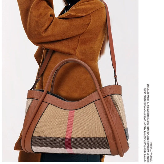 Women's Capacity Genuine Leather Plaid Cowhide Wings Bags