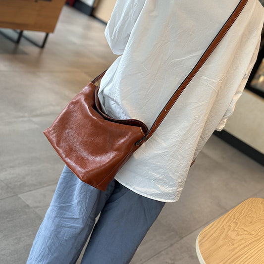 Women's Summer Cowhide Simple Leather Retro Large Crossbody Bags