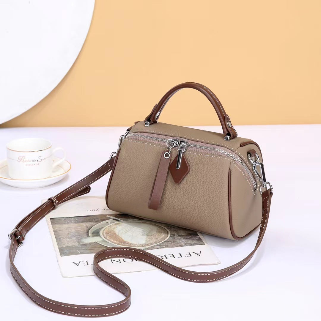 Women's Boston Pillow First Layer Cowhide Large Crossbody Bags